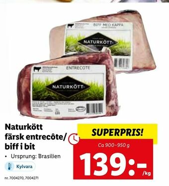 Lidl Naturkött färsk entrecôte/ biff erbjuda