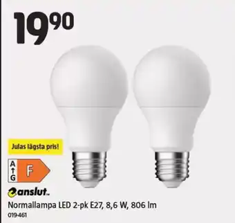 Jula CANSLUT Normallampa LED 2-pk E27, 8,6 W, 806 Im erbjuda