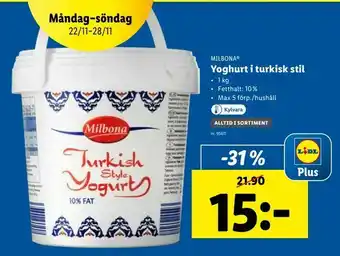 Lidl Yoghurt i turkisk stil erbjuda