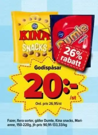 Östenssons Fazer, Flera Sorter, Gäller Dumle, Kina Snacks, Marianne 150-220g erbjuda