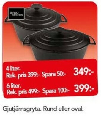 Gjutjärnsgryta Rund eller oval 4 liter