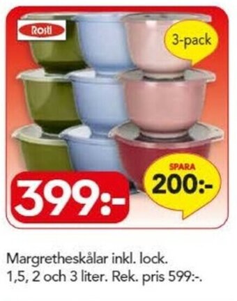 Bo Ohlsson Rosti Margretheskålar inkl. lock. 1,5, 2 och 3 liter 3-pack erbjuda