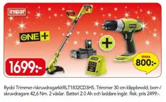 Ryobi Trimmer-/skruvdragarkit RLT1832CD3HS