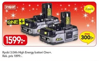 Bo Ohlsson Ryobi 3.0Ah High Energy batteri One+ 2-pack erbjuda