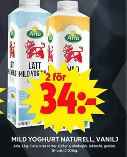 ICA Maxi ARLA Mild yoghurt naturell, vanilj erbjuda
