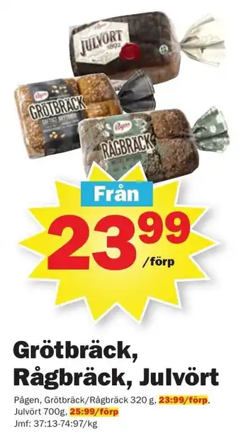 Pekås Pågen Grörbräck, Rågbräck 320g, Julvört 700g erbjuda