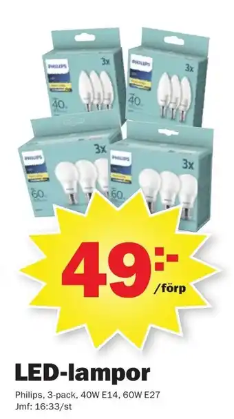Pekås Philips LED-lampor 3-pack erbjuda