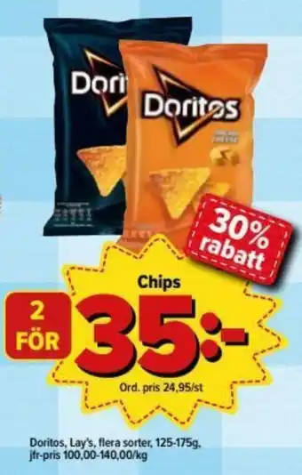 Östenssons Doritos, Lay's, Chips 125-175g erbjuda