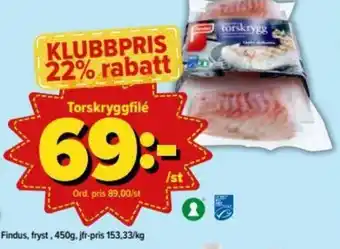 Östenssons Findus Torskryggfilé 450g erbjuda