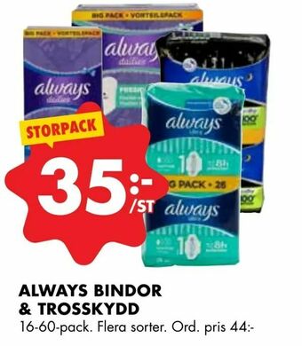 ÖoB Always bindor & trosskydd erbjuda
