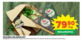 Coop Extra Mild/mellanlagrad ost erbjuda
