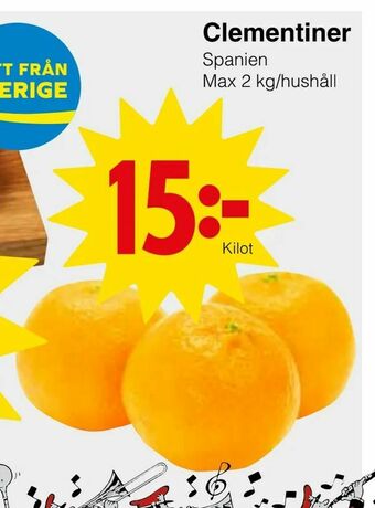 Matöppet Clementiner erbjuda