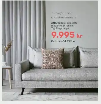 EM Home ANAHEIM 3-sits soffa erbjuda