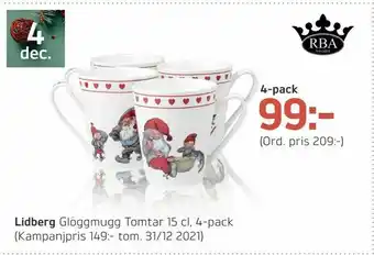 Lidberg Glöggmugg Tomtar 15 cl, 4-pack