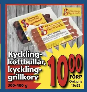 Supergrossen Kyckling- köttbullar, kyckling- grillkorv erbjuda