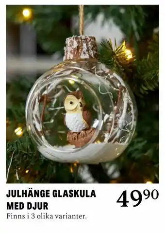 Julhänge glaskula med djur
