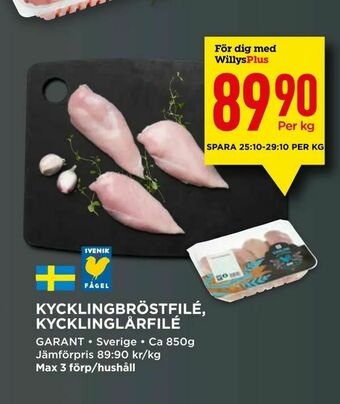 Willys Kycklingbröstfilé, kycklinglårfilé erbjuda