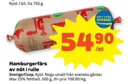 Hamburgerfärs av nöt i rulle