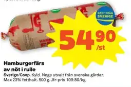 Stora Coop Hamburgerfärs av nöt i rulle erbjuda