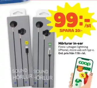 Stora Coop Hörlurar in-ear erbjuda