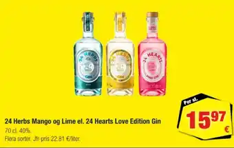 Calle 24 herbs mango og lime el. 24 hearts love edition gin erbjuda