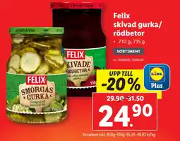 Lidl Felix skivad gurka/ rödbetor erbjuda