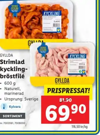 Lidl GYLLDA Strimlad kyckling- bröstfilé erbjuda