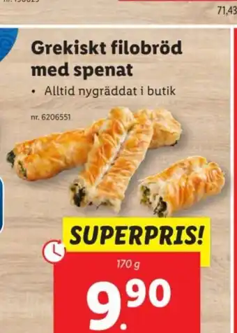 Lidl Grekiskt filobröd med spenat erbjuda