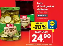 Lidl Felix skivad gurka/ rödbetor erbjuda