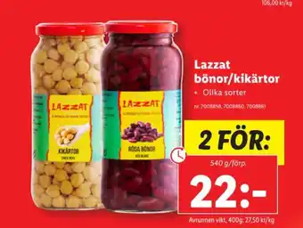 Lidl Lazzat bönor/kikärtor erbjuda