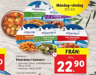 Lidl ERIDANOUS Smårätter i konserv erbjuda