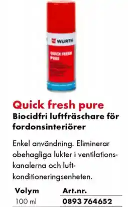 Würth Quick fresh pure Biocidfri luftfräschare för fordonsinteriörer erbjuda