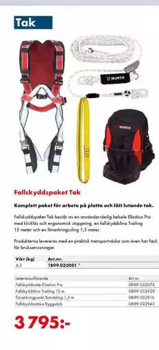 Würth Fallskyddspaket Tak Komplett paket för arbete på platta och lätt lutande tak. erbjuda