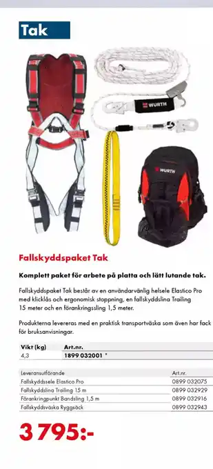 Würth Fallskyddspaket Tak Komplett paket för arbete på platta och lätt lutande tak. erbjuda