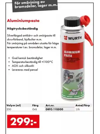 Würth Aluminiumpasta Högtrycksbeständig erbjuda