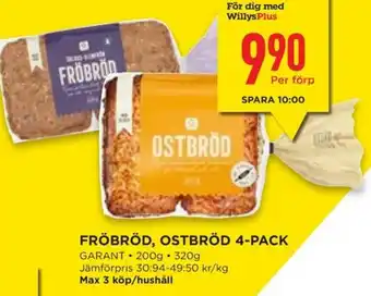 Willys GARANT Fröbröd, ostbröd 4-pack erbjuda