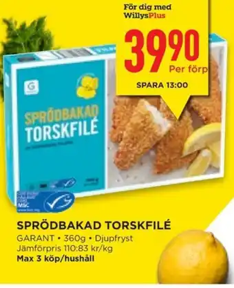 Willys GARANT Sprödbakad torskfilé erbjuda