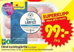 ICA Supermarket Färsk kycklinglårfilé Kronfågel erbjuda