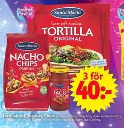 ICA Supermarket SANTA MARIA Tortillabröd, Tacosås, Chips erbjuda