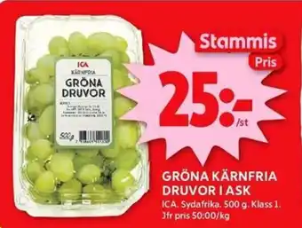 ICA Kvantum ICA Gröna kärnfria druvor i ask erbjuda