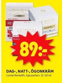 ICA Kvantum L'ORÉAL Dag-, natt-, ögonkräm erbjuda