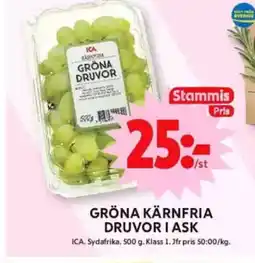 ICA Maxi Gröna kärnfria druvor i ask erbjuda