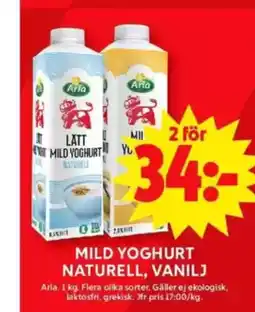 ICA Maxi Mild yoghurt naturell, vanilj erbjuda