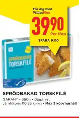 Willys Sprödbakad torskfilé erbjuda