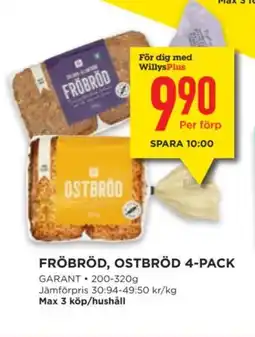 Willys Fröbröd, ostbröd 4-pack erbjuda