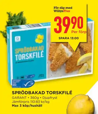 Willys Hemma SPRÖDBAKAD TORSKFILÉ erbjuda