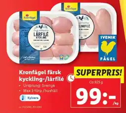 Lidl Kronfågel färsk kyckling-/lårfilé erbjuda