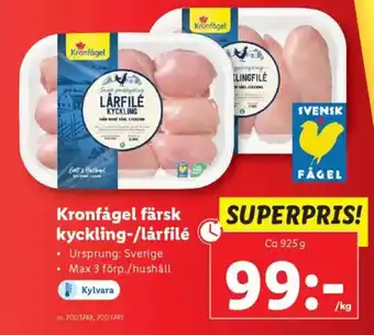 Lidl Kronfågel färsk kyckling-/lårfilé erbjuda