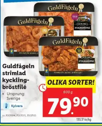 Lidl Guldfågeln strimlad kyckling- bröstfilé erbjuda