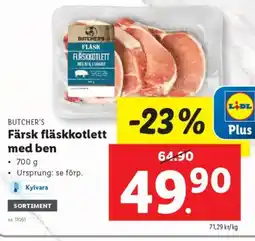 Lidl BUTCHER'S Färsk fläskkotlett med ben erbjuda